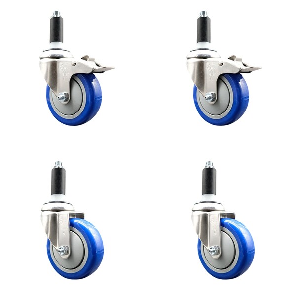Service Caster 4 Inch 316SS Blue Poly Swivel 1-1/8 Inch Expanding Stem Caster Lock Brake, 2PK SS316TTLEX20S414-PPUB-BLUE-2-S-2-118 - main